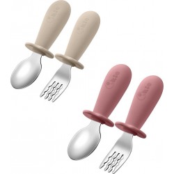 Silicone Lot De 4 Couverts Pour Enfant Seulement, Couverts Pour Bébé En Acier Inoxydable Avec Poignées En Silicone