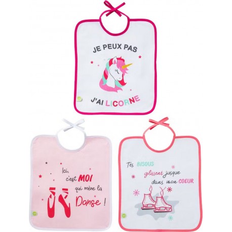 NC Baby Calin Lot De 3 Bavoirs Danse, Patin, Poney 6 Mois