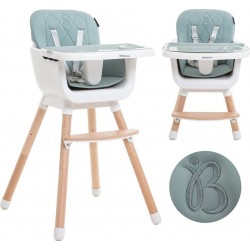 NC Bebelissimo Chaise Haute Bébé Évolutive Réglable En Bois 2 En 1 – 6 Mois Jusqu’à 5 Ans Vert