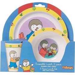 NC T'choupi Ensemble Repas 1 Verre 220 Ml, 1 Assiette Et 1 Bol Micro-ondables