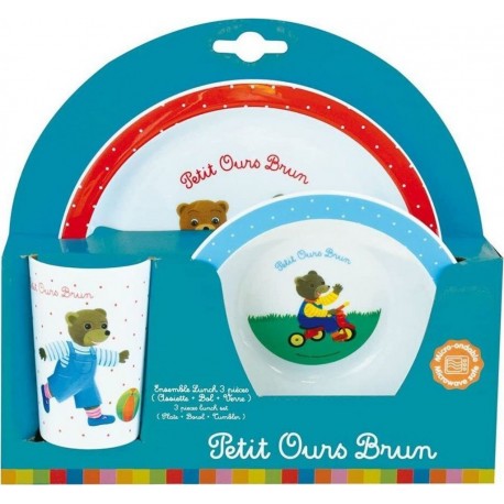 NC Petit Ours Brun Ensemble Repas (assiette, Bol, Verre)