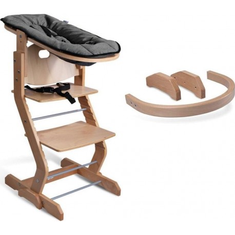 NC Chaise Haute Avec Attache Bébé Et Barreau De Securité Bois Naturel