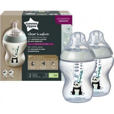 NC Tommee Tippee 2 Biberons Ctn 260 Ml Décoré Rose