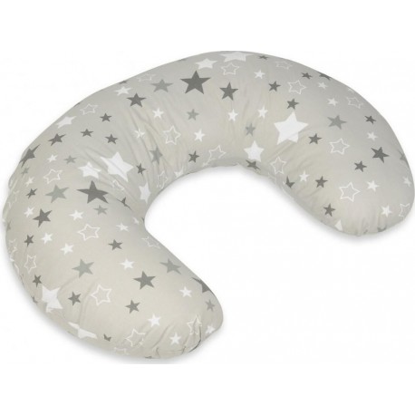 Coussin Appui-tête Etoiles Girses Et Blanches Sur Fond Gris