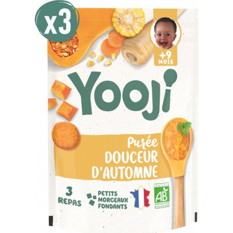 NC Yooji Purée Bio Douceur D'automne Premiers Morceaux – 9 Repas Bébé Dès 9 Mois les 3 sachets de 1440g