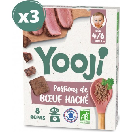 NC Portions De Boeuf Haché Bio Pour 24 Repas Bébé Dès 4-6 Mois les 3 boîtes de 240g