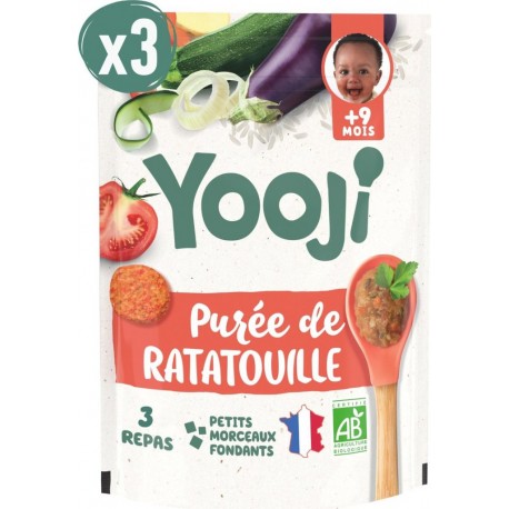 NC Yooji Purée Bio Ratatouille Premiers Morceaux – 9 Repas Bébé Dès 9 Mois les 3 sachets de 1440g