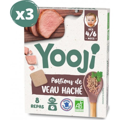 NC Portions De Veau Haché Bio Pour 24 Repas Bébé Dès 4-6 Mois les 3 boîtes de 240g