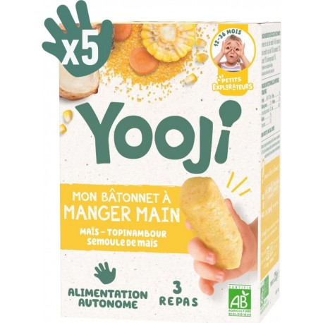 NC Yooji Bâtonnets À Manger-main Maïs & Semoule De Maïs Bio – 15 Repas Bébé Dme (dès 12 Mois) les 5 boîtes de 1125g