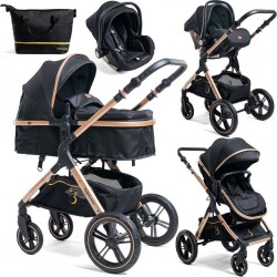 Bebelissimo Poussette Combinée Trio 3 En 1 Siège Auto 0m – Nacelle – Dès La Naissance – Jusqu’à 22Kg – Premium - noir