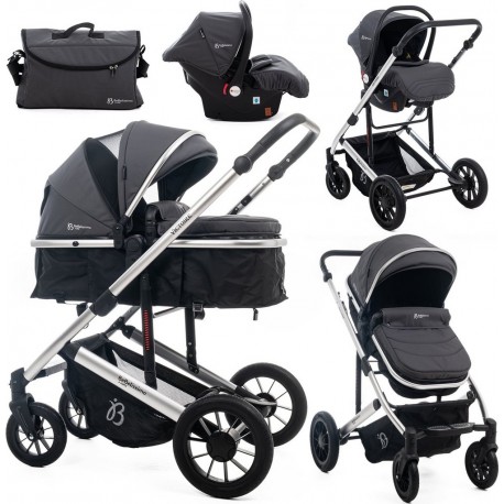 NC Bebelissimo Poussette Combinée Trio 3 En 1 Siège Auto 0m – Landau – Jusqu’à 22Kg – Victoire I-size Gray