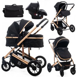 NC Bebelissimo Poussette Combinée Trio 3 En 1 Siège Auto 0m – Landau – Jusqu’à 22Kg – Victoire I-size Gold