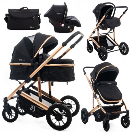 NC Bebelissimo Poussette Combinée Trio 3 En 1 Siège Auto 0m – Landau – Jusqu’à 22Kg – Victoire I-size Gold