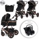 Lorelli Poussette Combinée Trio 3 En 1 Siège Auto 0m – Nacelle – Dès La Naissance – Jusqu’à 15Kg – Lora Noir