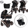 Lorelli Poussette Combinée Trio 3 En 1 Siège Auto 0m – Nacelle – Dès La Naissance – Jusqu’à 15Kg – Lora Noir