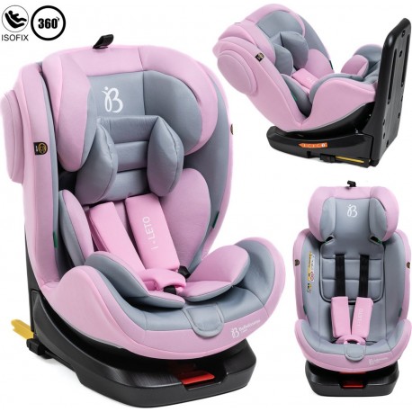 NC Bebelissimo Siège Auto Isofix Pivotant 360 ° 40-150cm 0-36Kg I-size Leto Rose Protections Latérales