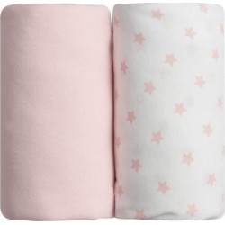 NC Babycalin Lot De 2 Draps Housse Jersey Coton Impression Étoile Rose 70x140cm