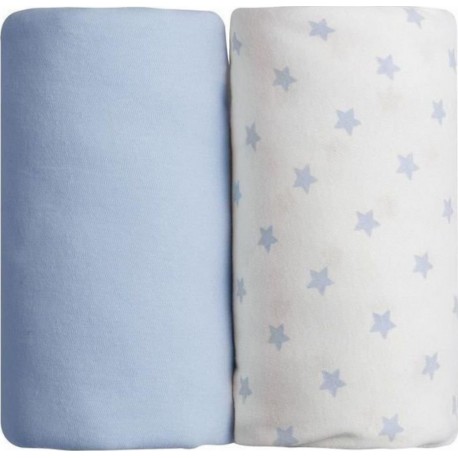 NC Babycalin Lot De 2 Draps Housse Jersey Coton Bleu Et Impression Etoile 60x120cm