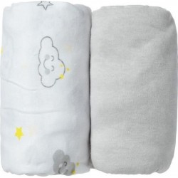 NC Babycalin Lot De 2 Draps Housse 60x120x15cm Nuage/gris