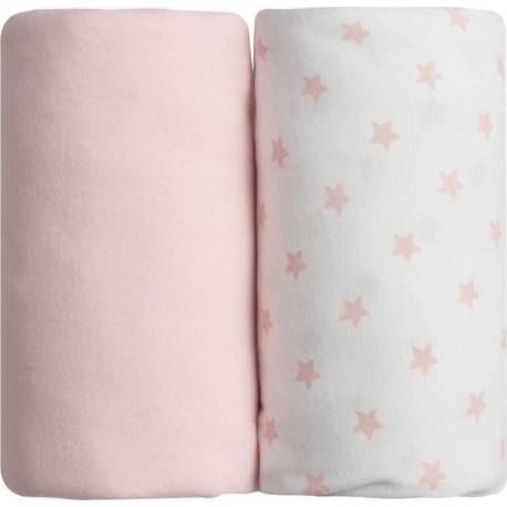 NC Babycalin Lot De 2 Draps Housse Jersey Coton Rose Et Impression Etoile 60x120cm