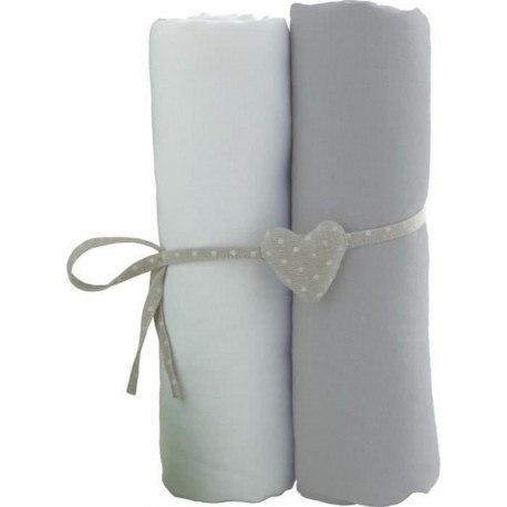 Babycalin 2 Draps Housse Bébé Blanc Gris 70 X 140 Cm Jersey 130gr/m²