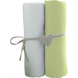 Babycalin 2 Draps Housse Bébé Blanc Vert 60 X 120 Cm Jersey 130gr/m²