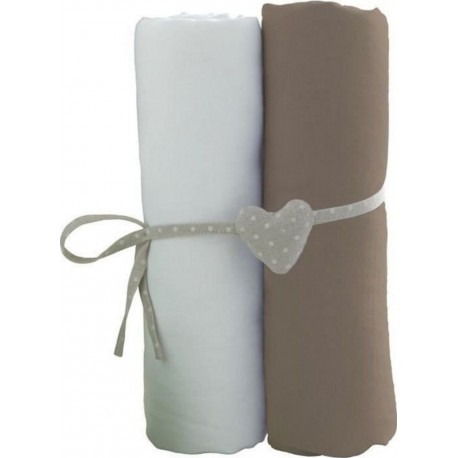 Babycalin 2 Draps Housse Bébé Blanc Taupe 70 X 140 Cm Jersey 130gr/m²