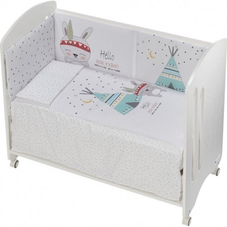 Lit Bébé Lovely Premium Avec 3 Pcs Textiles Tipi Oso Blanc