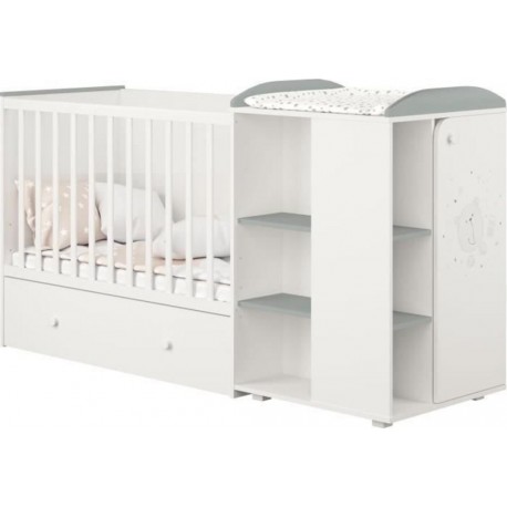 Polini Lit Combine Evolutif Teddy Blanc/gris De 60x120 Cm A 90x190cm