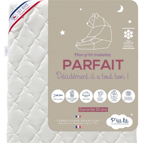 NC P'tit Lit Matelas Bébé Parfait | 60x120 Cm | 1 Face Été 1 Face Hiver | Anti Acari