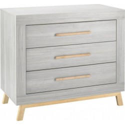 NC Commode Avec Plan À Langer 3 Tiroirs Bois Gris Et Pieds Hêtre MiamiL 109 X H 101 X