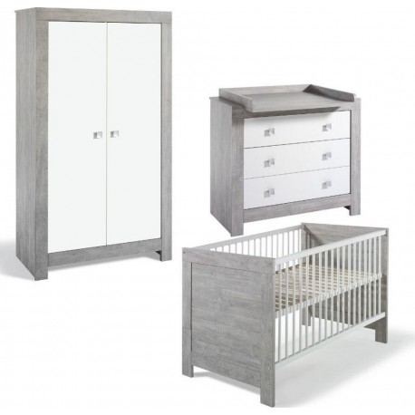 NC Ensemble Lit Enfant, Commode, Armoire 2 Portes Nordic