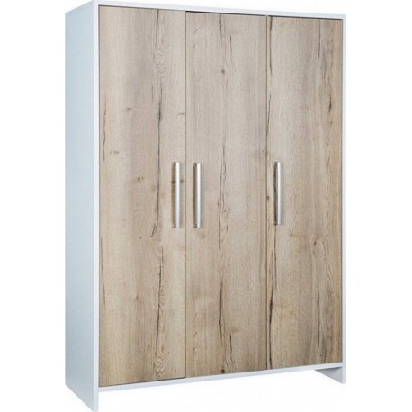 Clair Armoire Bébé 3 Portes Bois Blanc Et Chêne Eco PlusL 126 X H 181 X P 53 Cm