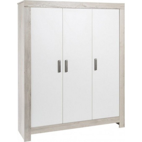 Armoire Bébé 3 Portes Bois Blanc Et Chêne Gris Nordic HalifaxL 154 X H 189 X P 53