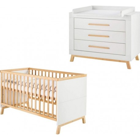 NC Miami White Hêtre Ensemble Lit Bébé Commode Langer