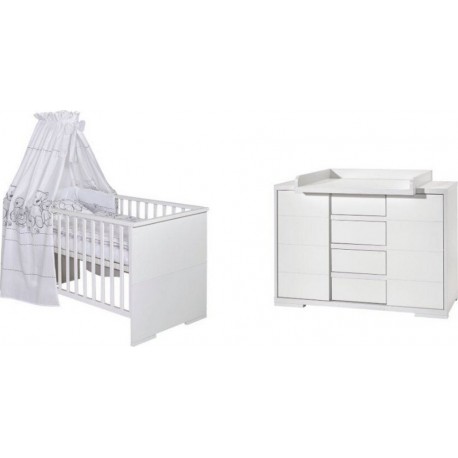 NC Maxx White Lit Enfant À Barreaux Et Commode À Langer