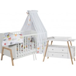 Ensemble Lit Et Commode Holly Nature Blanc/couleurs Bois