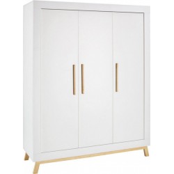 Clair Armoire Bébé 3 Portes Bois Blanc Et Pieds Hêtre MiamiL 154 X H 195 X P 53