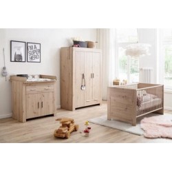 Team Chambre Bébé Trio Lit 70 X 140 Cm + Commode A Langer + Armoire Ahoi Chene Trend Team