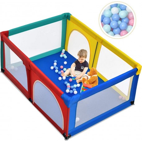 NC Parc Bébé Portable Aevc 50 Boules Colorées 122 X 192 X 69 Cm Barrière De Sécurité De Enfants