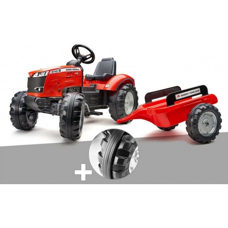 NC Tracteur Enfant Massey Ferguson 3 À 7 Ans Falk + Pack De 4 Bandes De Roulement