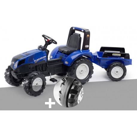 NC Tracteur Enfant New Holland Avec Remorque 3 À 7 Ans Falk + Pack De 4 Bandes De