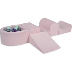 Clair Aire De Jeux En Mousse Avec Piscine À Balles, Velours, 4 Élé, Rose Violet/argent/menthe/transparent, 100 Pcs