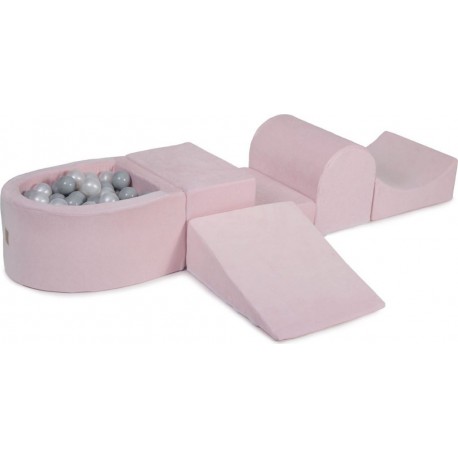 Clair Aire De Jeux En Mousse Avec Piscine À Balles, Velours, 4 Élé, Rose Perle/gris, 100 Pcs