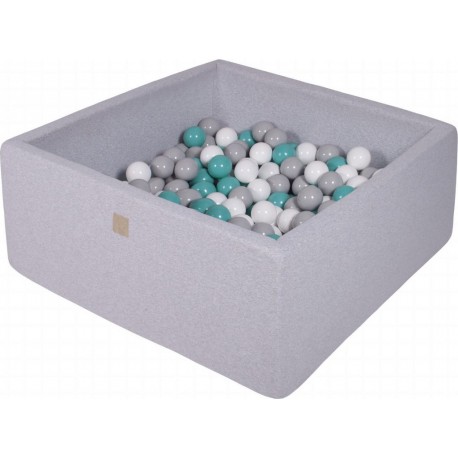 Clair Piscine À Balles, Carré, Coton, 90x90x40cm, 300 Pcs, Gris Turquoise/gris/blanc