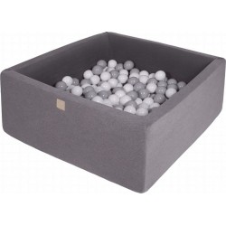 Piscine À Balles, Carré, Coton, 90x90x40cm, 300pcs, Gris Foncé Gris/blanc