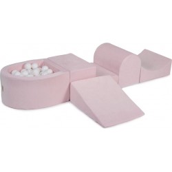 Clair Aire De Jeux En Mousse Avec Piscine À Balles, Velours, 4 Élé, Rose Blanc, 100 Pcs