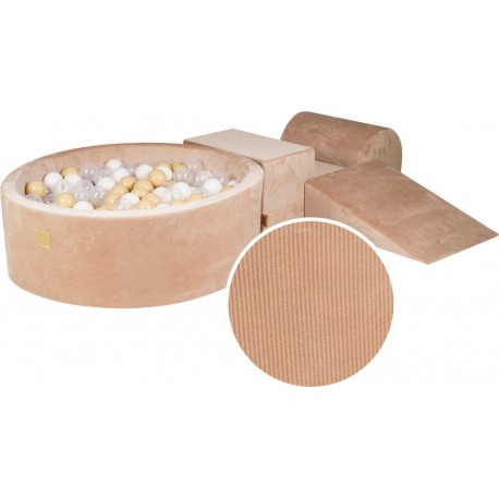 Ensemble De Jeu En Mousse Avec Piscine À Balles 200 Balles 7cm, Velours Côtelé, Sable, Boules Transparent, Blanc, Beige