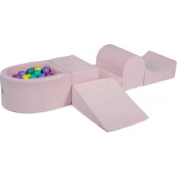 Clair Aire De Jeux En Mousse Avec Piscine À Balles, Velours, 4 Élé, Rose Violet/rose Clair/lime/turquoise, 100 Pcs