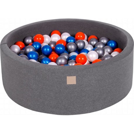 Piscine À Balles, Coton, 90x30 Cm, 200 Pcs, Gris Foncé Bleu Perlé/blanc Perlé/orange/argenté